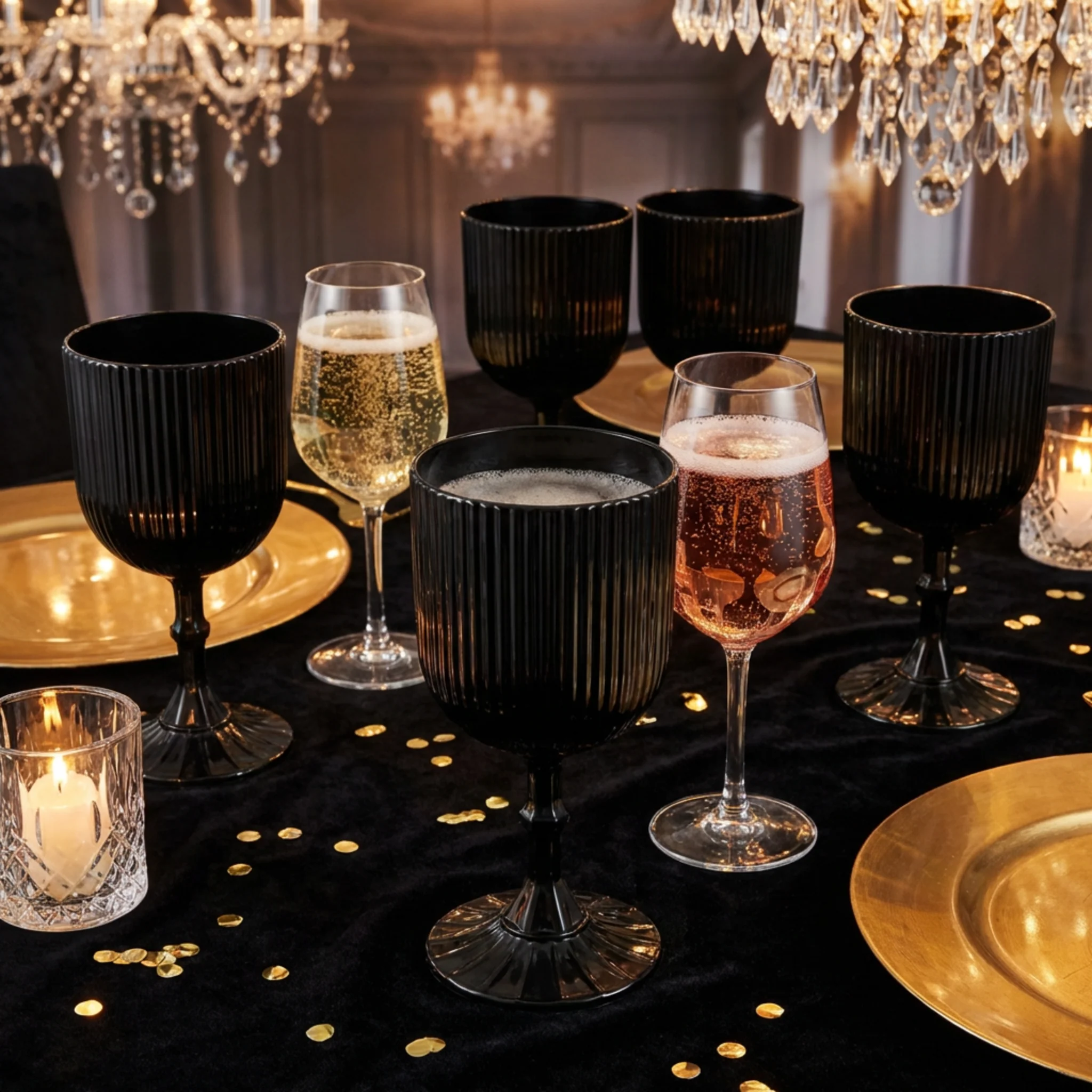 Black Acrylic 11oz Wine Goblets Ripple Design (6 pcs/pk) - Image 9
