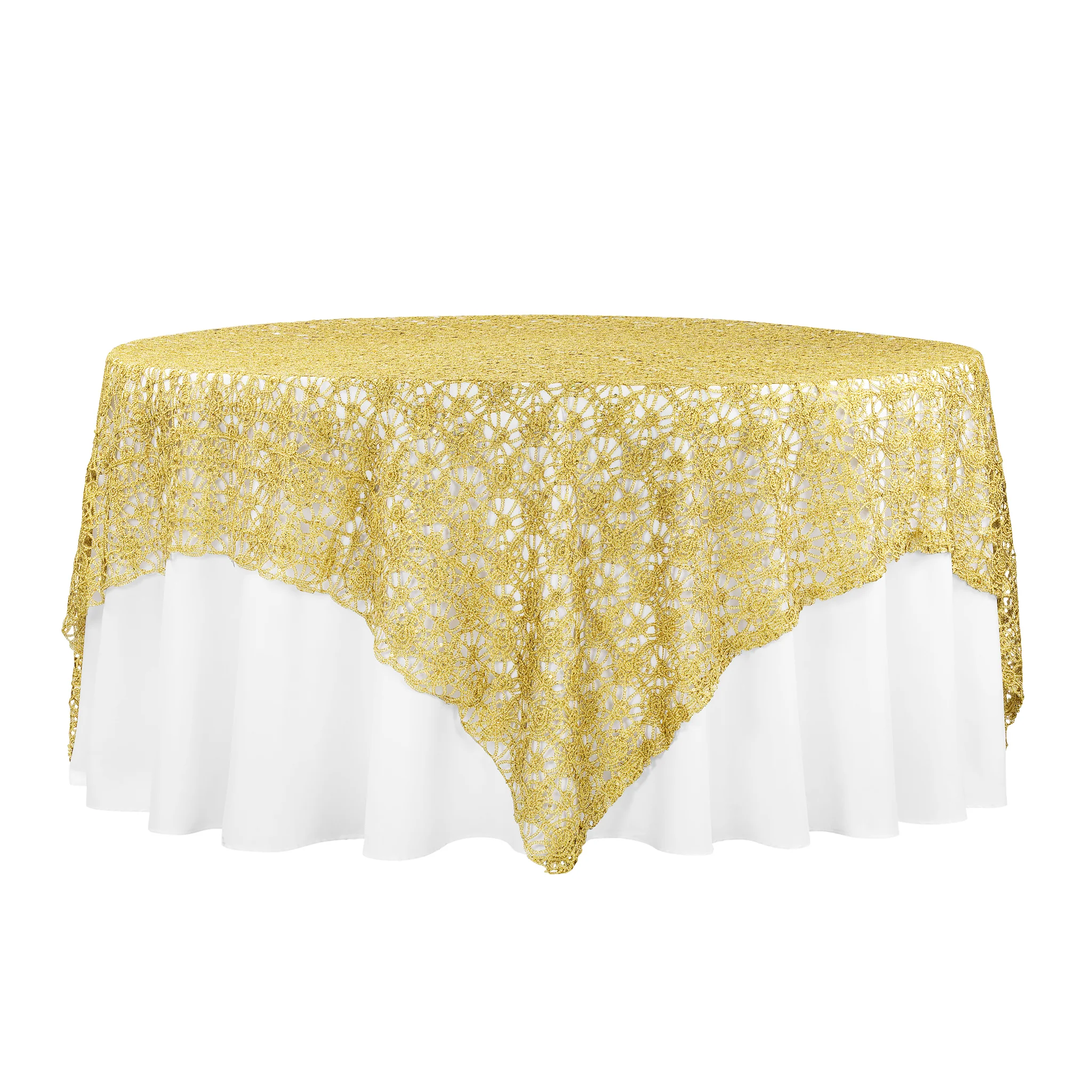 Chemical Lace 90"x90" Square Table Overlay - Gold
