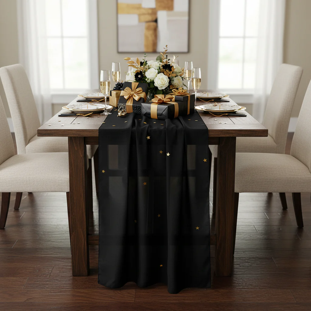 Chiffon Wedding Table Runner 10FT x 27" - Black - Image 3