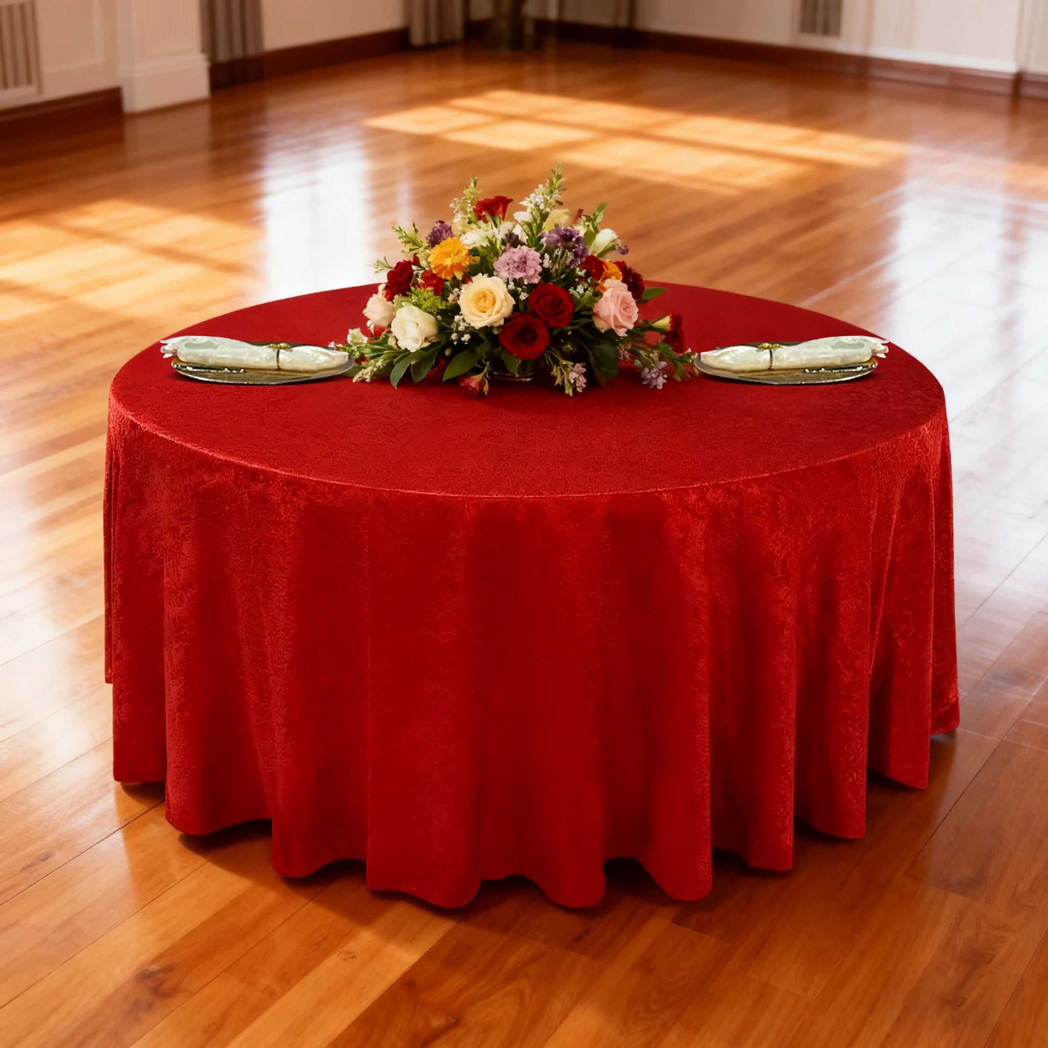 Crinkle Shimmer 132" Round Tablecloth - Red - Image 2