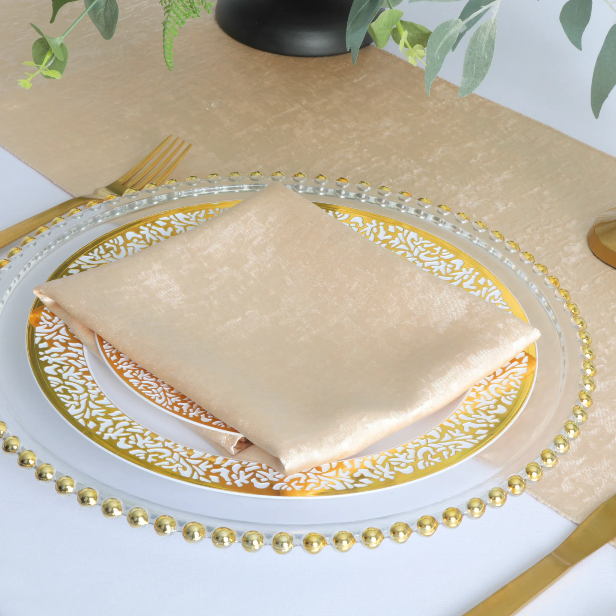 5 pcs/pk Crinkle Shimmer Napkin 20"x20" - Champagne - Image 4