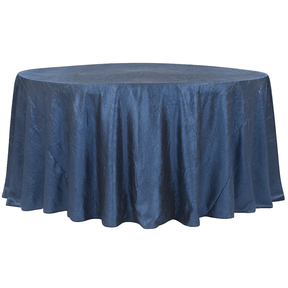 Crushed Taffeta 132" Round Tablecloth - Navy Blue - Image 2