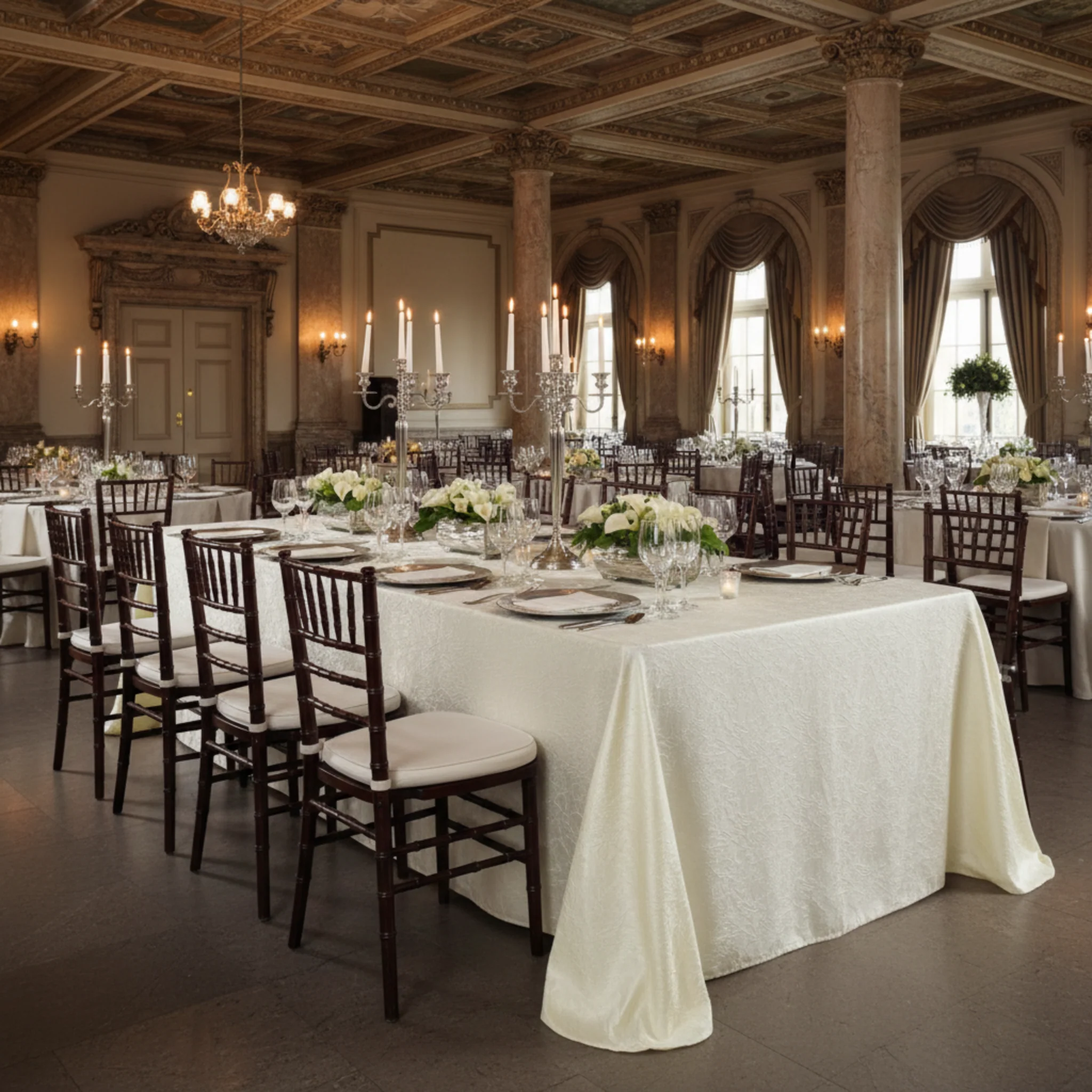 Crushed Taffeta 90"x156" rectangular tablecloth - Ivory - Image 3