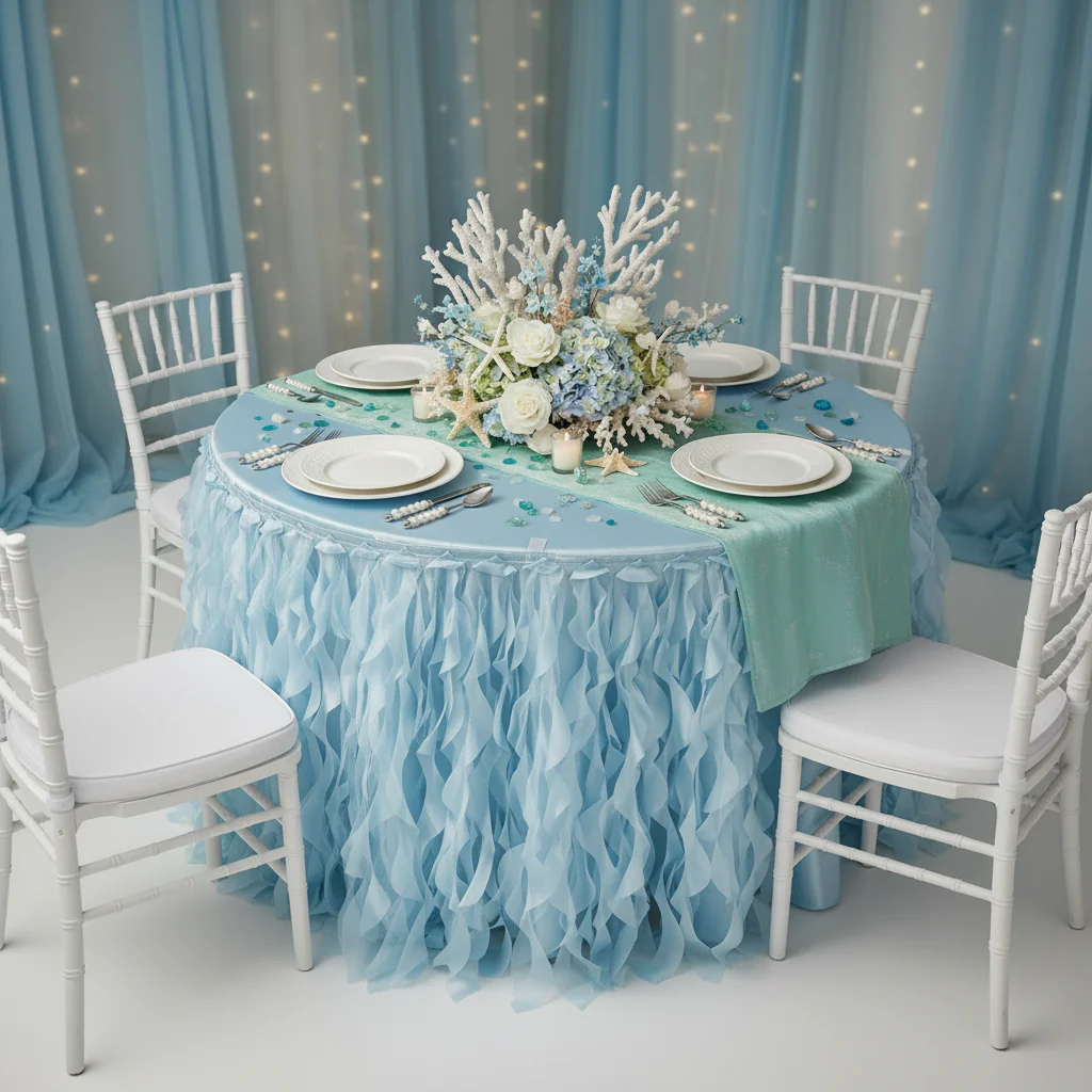 Curly Willow 14ft Table Skirt - Baby Blue - Image 3