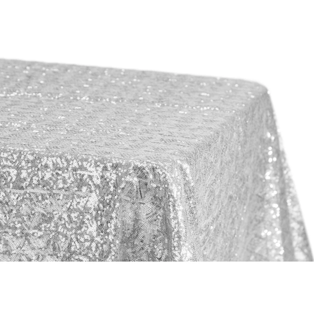 Diamond Glitz Sequin Rectangular Tablecloth 90"x156" - Silver - Image 2