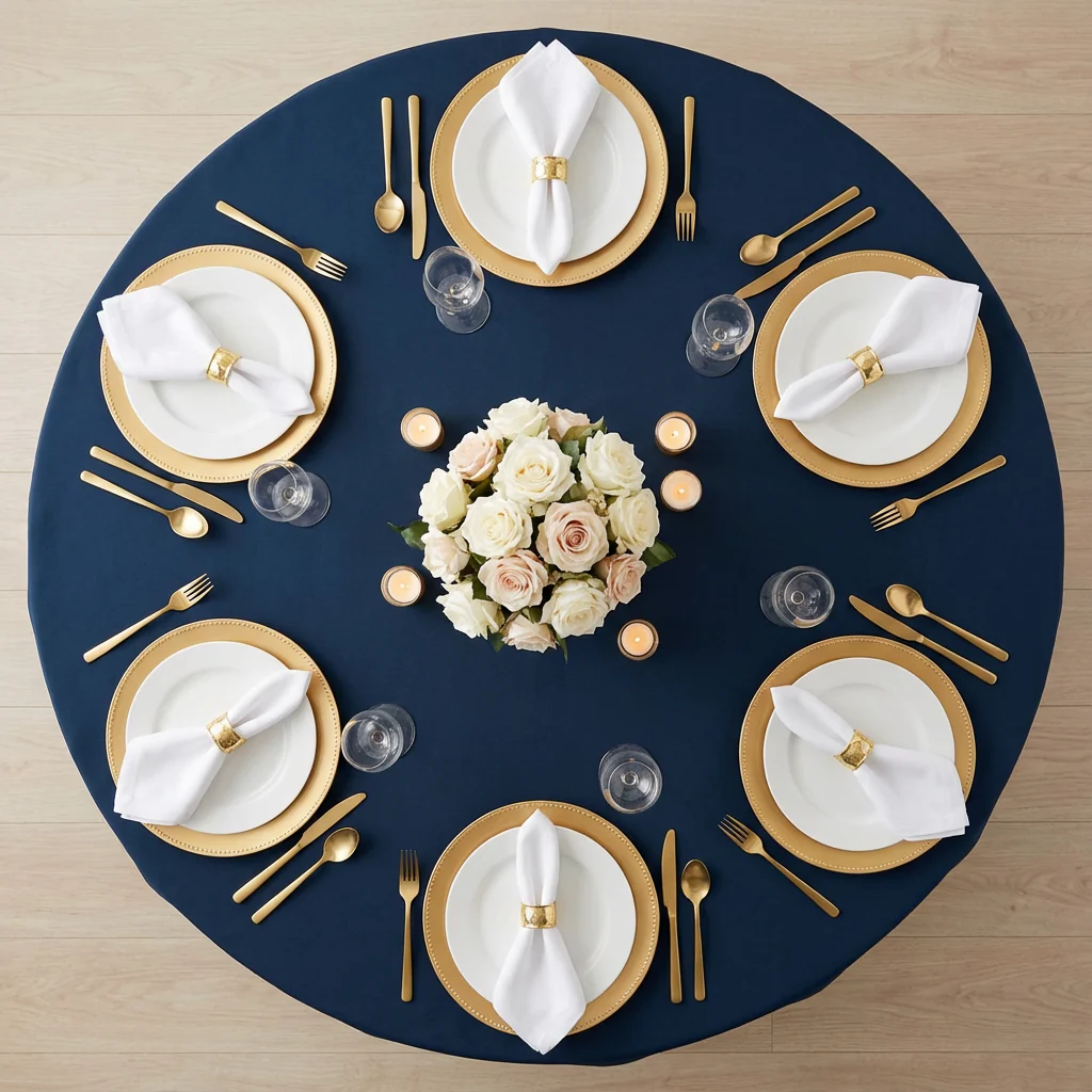 Economy Polyester Tablecloth 120" Round - Navy Blue - Image 3