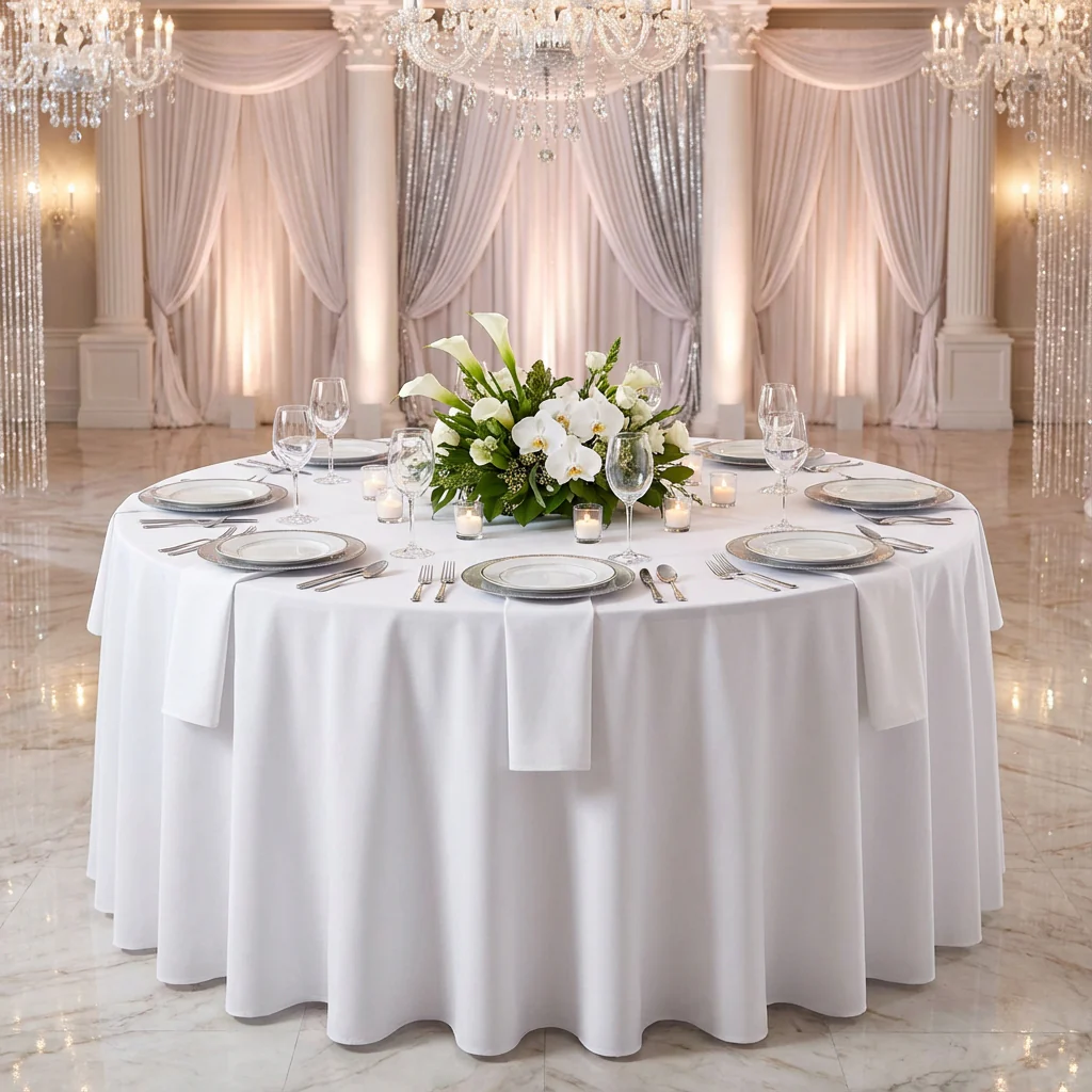 Economy Polyester Tablecloth 120" Round - White - Image 2