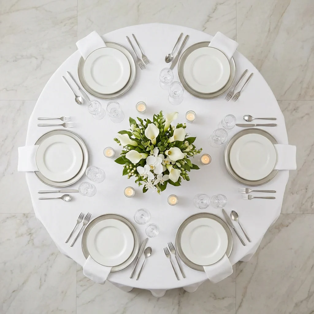 Economy Polyester Tablecloth 120" Round - White - Image 3