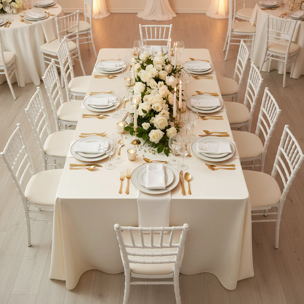 Economy Polyester Tablecloth 90"x156" Oblong Rectangular - Ivory - Image 3