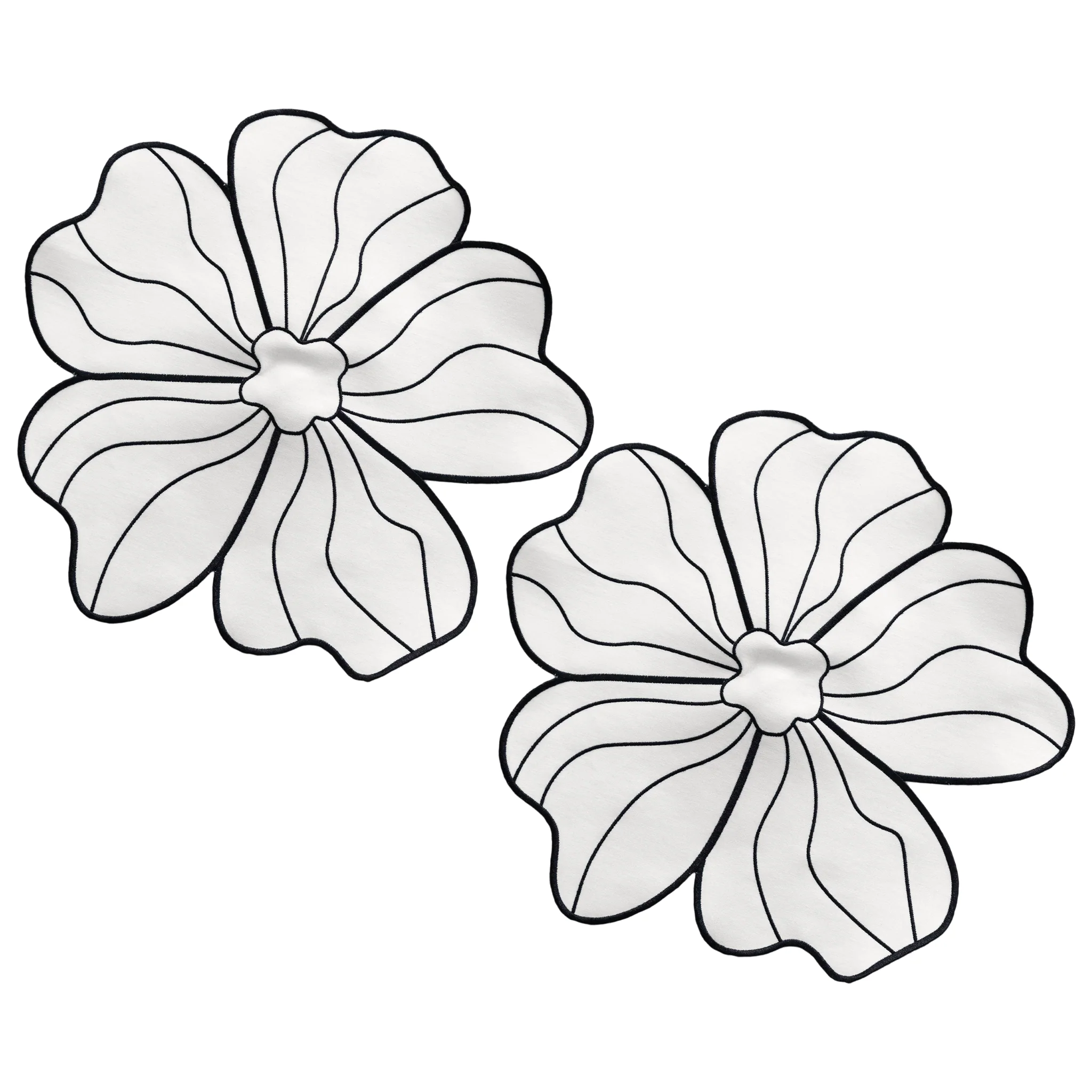2pc/set Flower Linen Embroidery Placemat - White/Black Trim