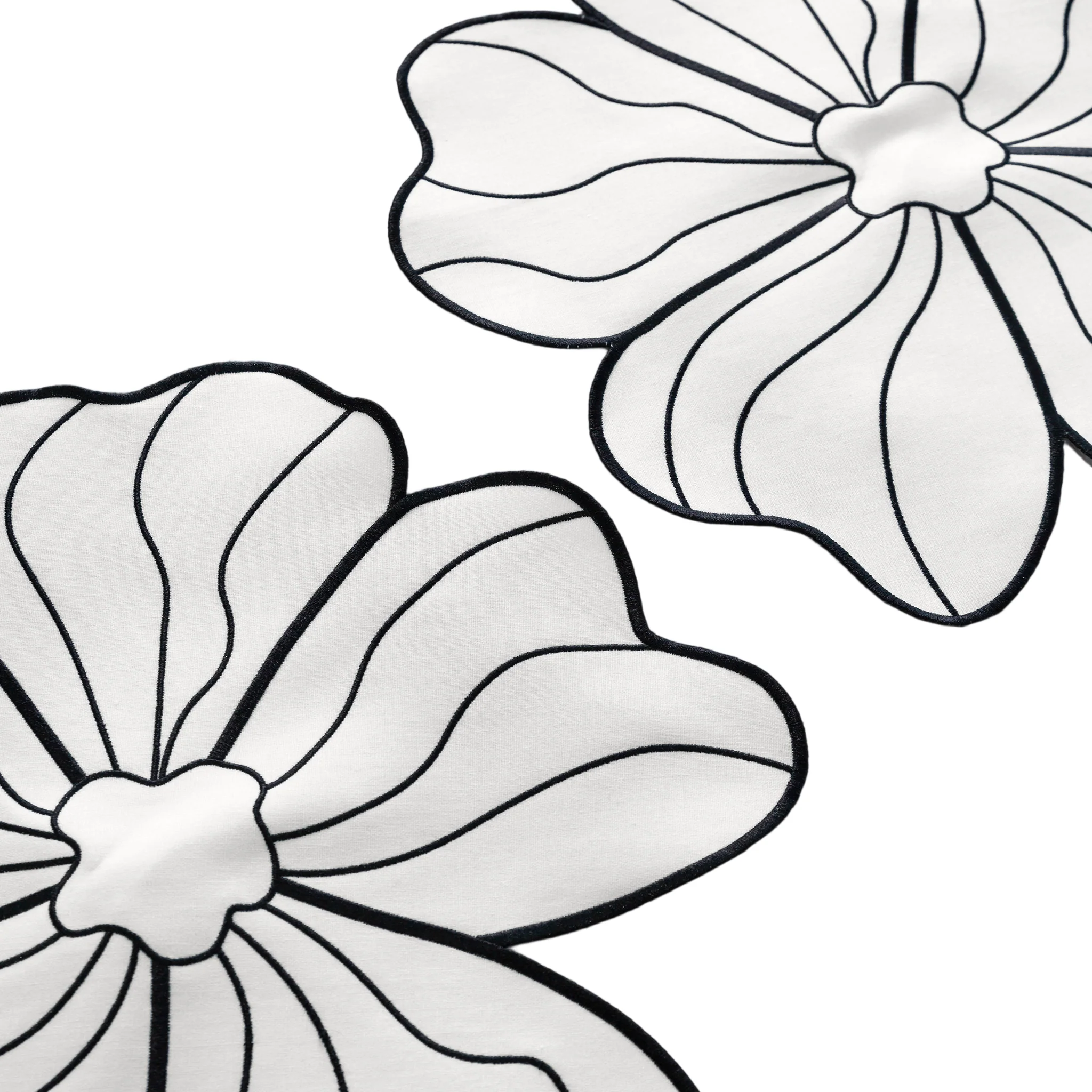 2pc/set Flower Linen Embroidery Placemat - White/Black Trim - Image 2