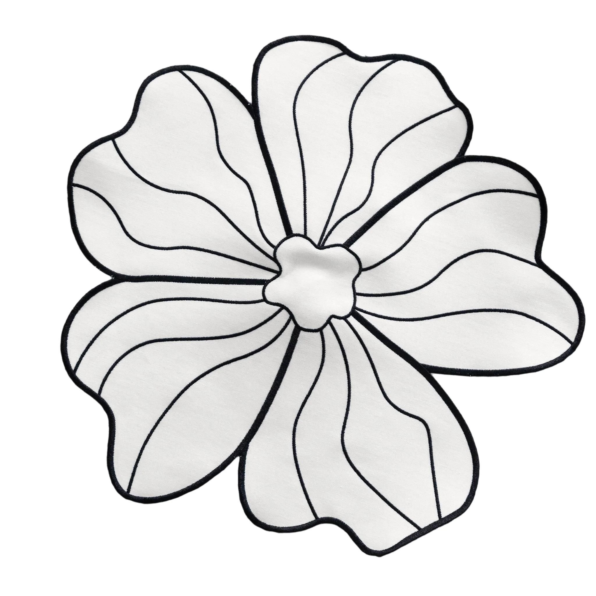 2pc/set Flower Linen Embroidery Placemat - White/Black Trim - Image 3