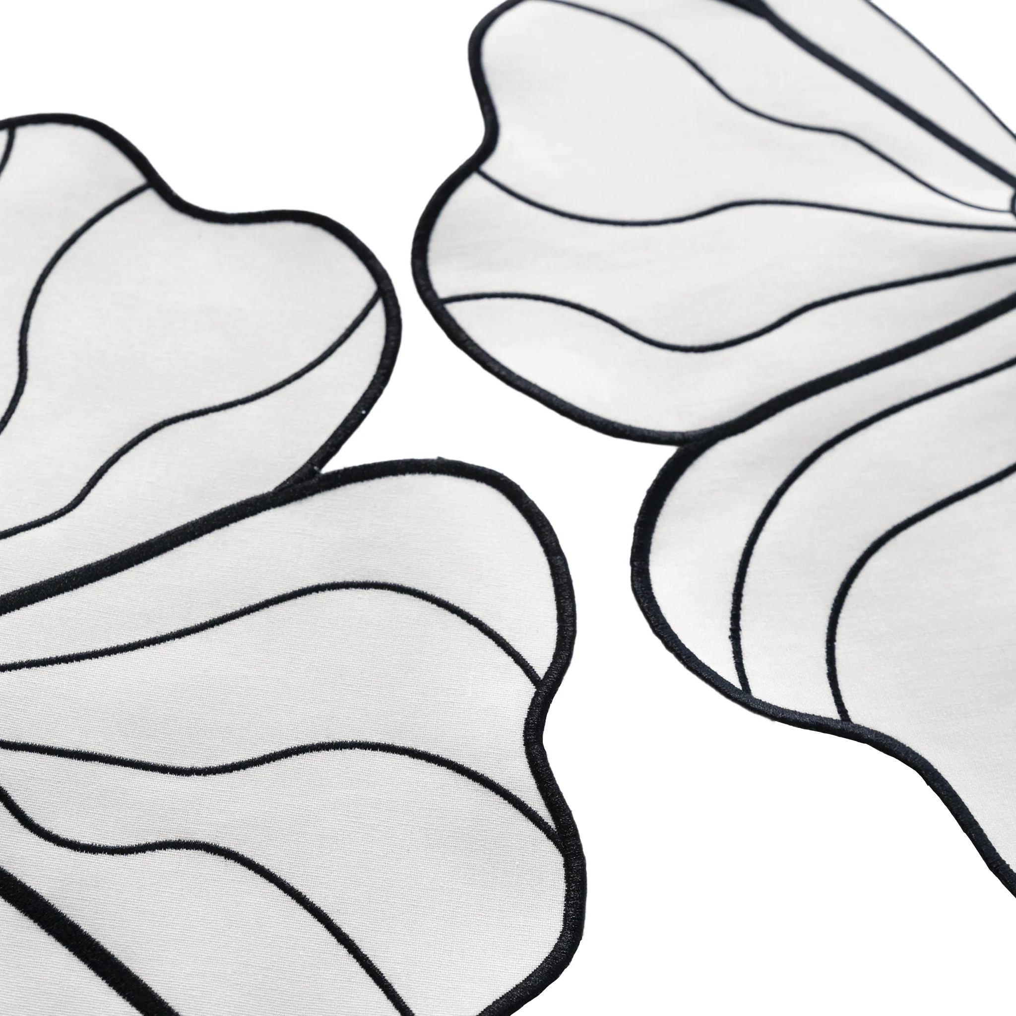 2pc/set Flower Linen Embroidery Placemat - White/Black Trim - Image 4