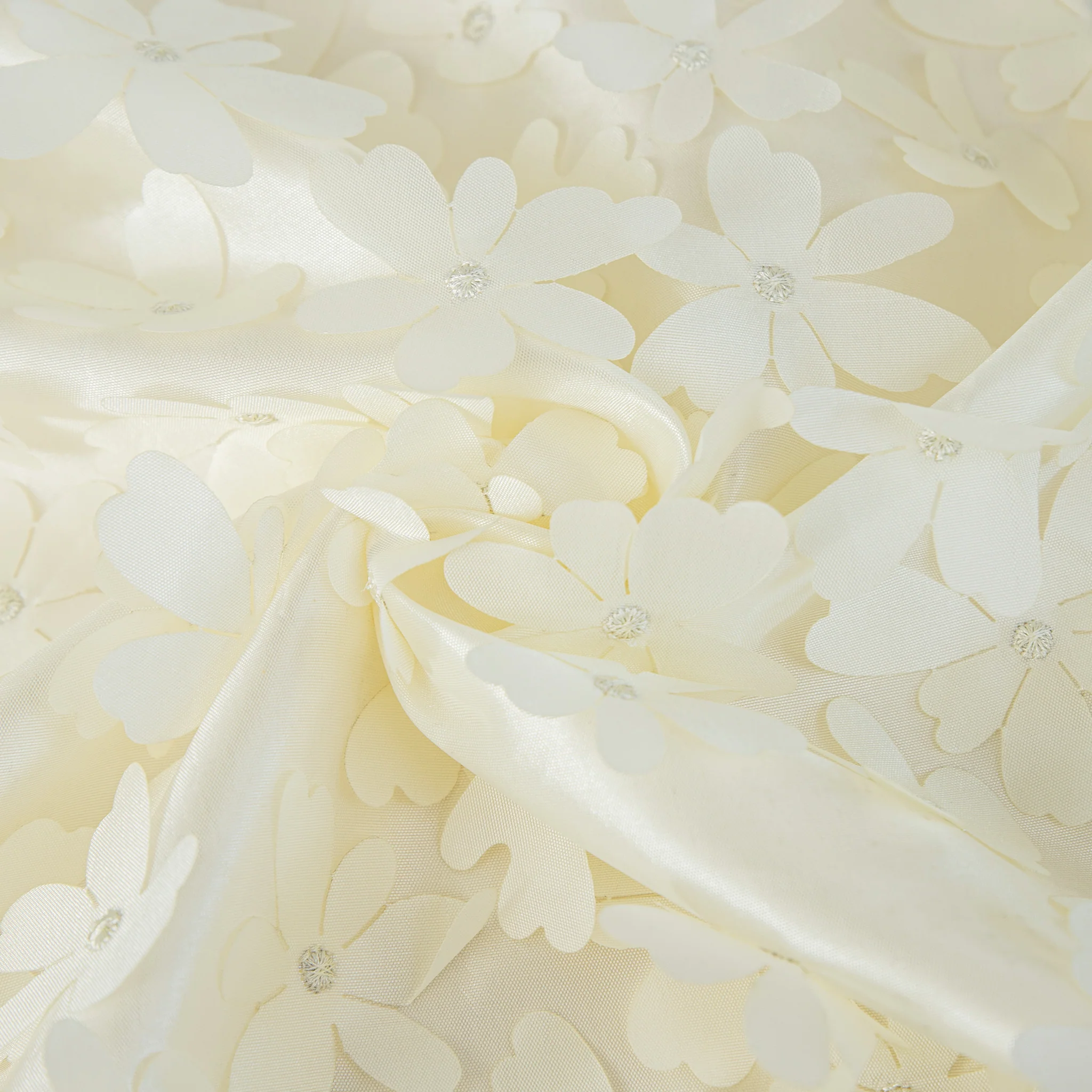 Flower Petal Taffeta Round 115" Tablecloth - Ivory - Image 3