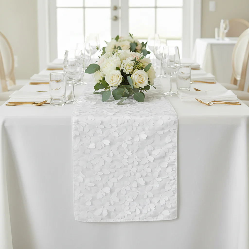 Flower Petal Taffeta Table Runner - White - Image 2