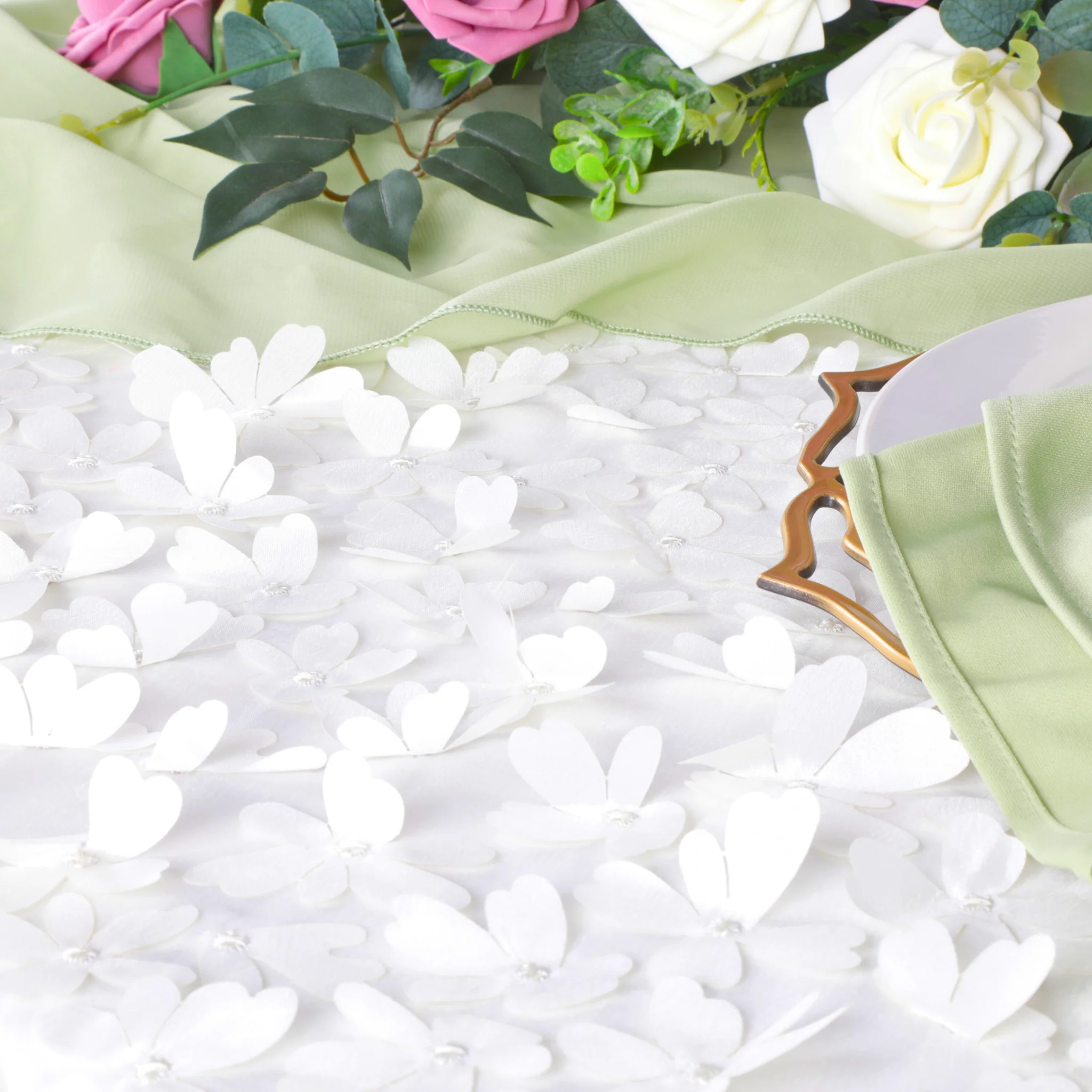 Flower Petal Taffeta Tablecloth 90"x132" Rectangular - White - Image 3