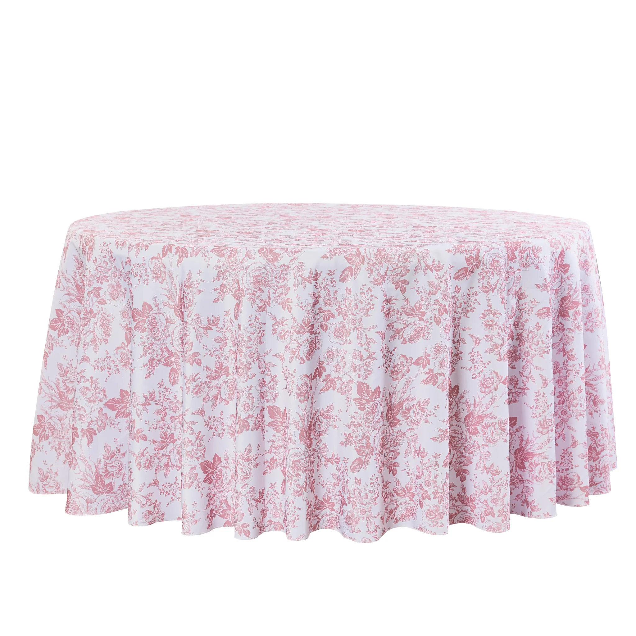 French Toile 108" Round Tablecloth - Dusty Rose/Mauve