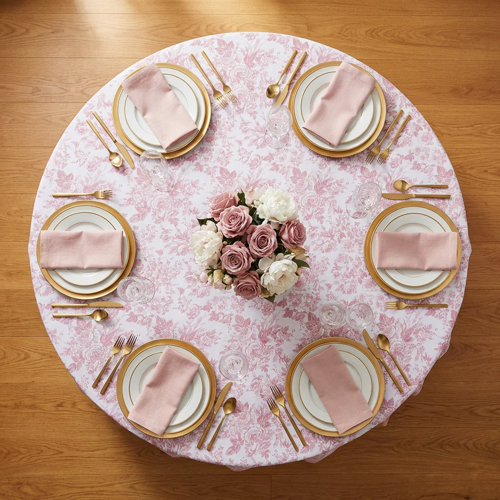 French Toile 108" Round Tablecloth - Dusty Rose/Mauve - Image 5