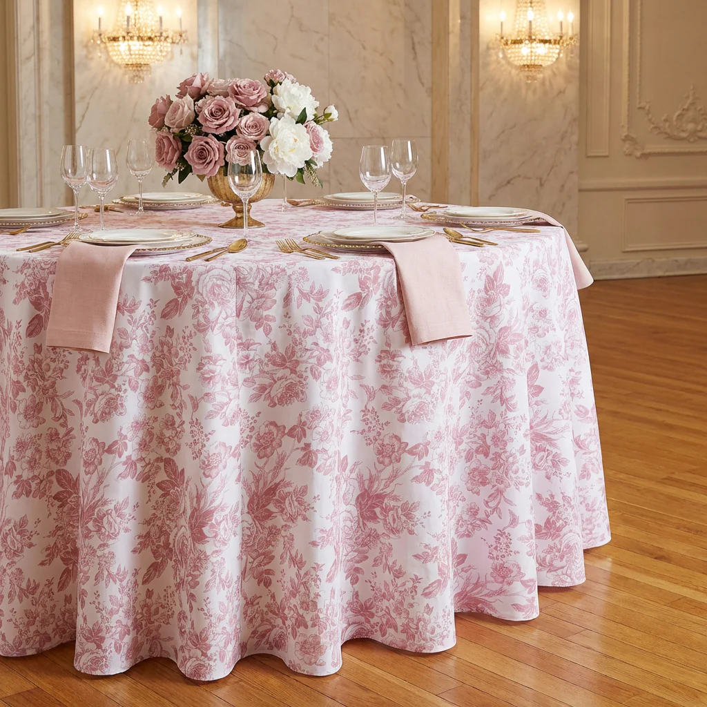 French Toile 108" Round Tablecloth - Dusty Rose/Mauve - Image 6