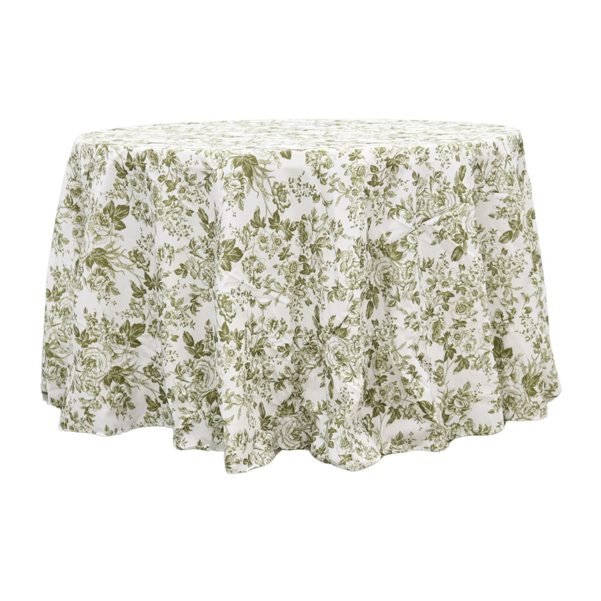 French Toile 108" Round Tablecloth - Olive Green