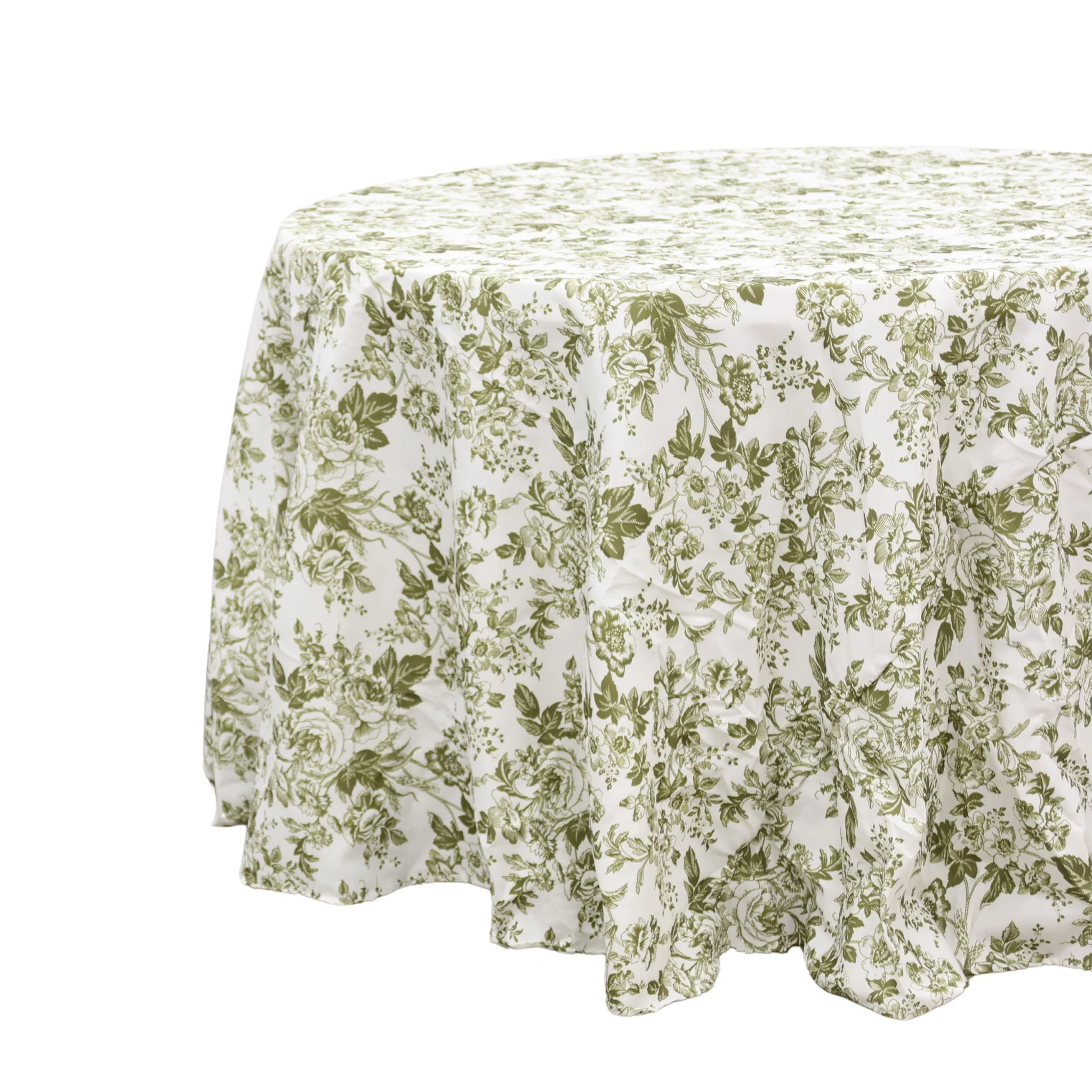 French Toile 108" Round Tablecloth - Olive Green - Image 10