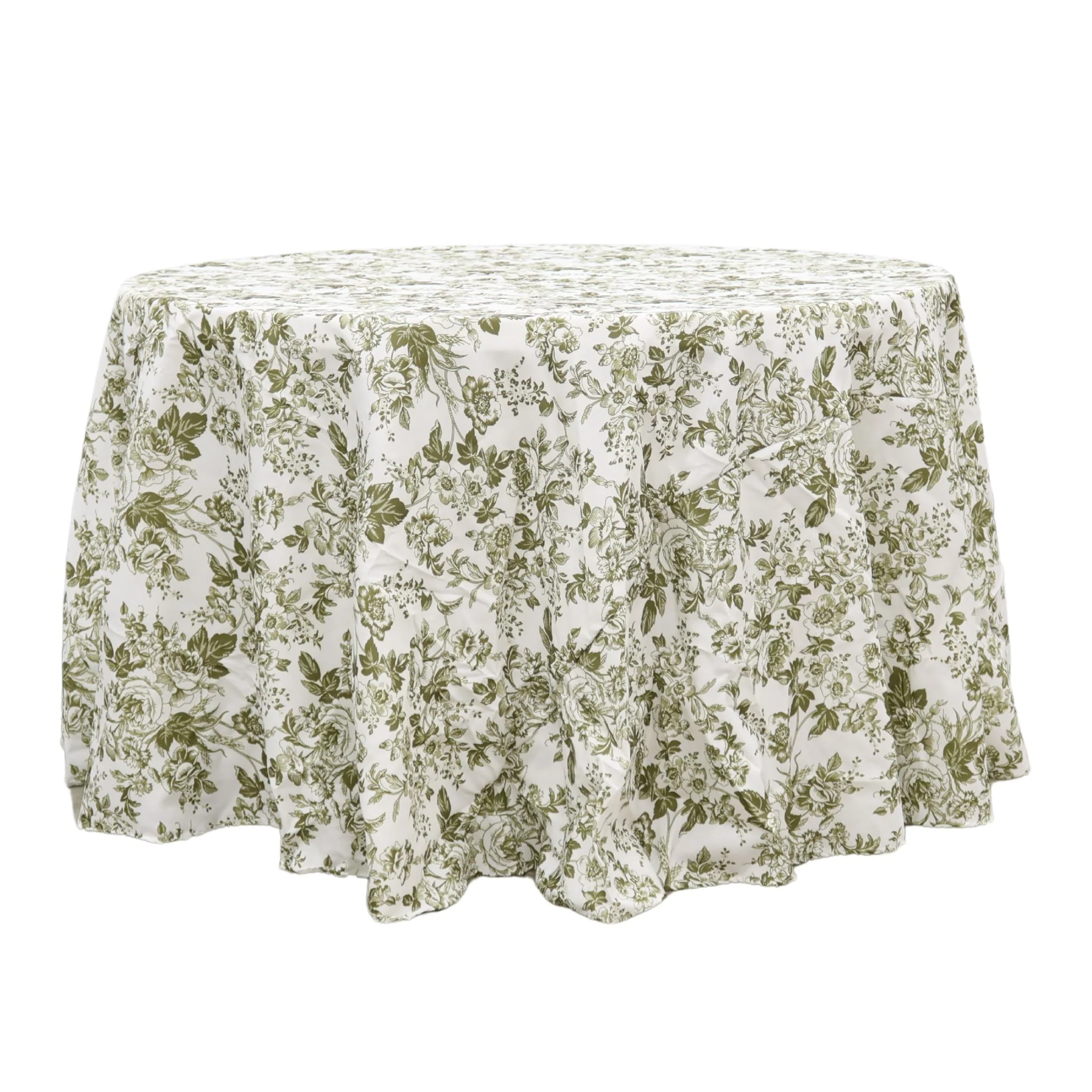 French Toile 108" Round Tablecloth - Olive Green - Image 6