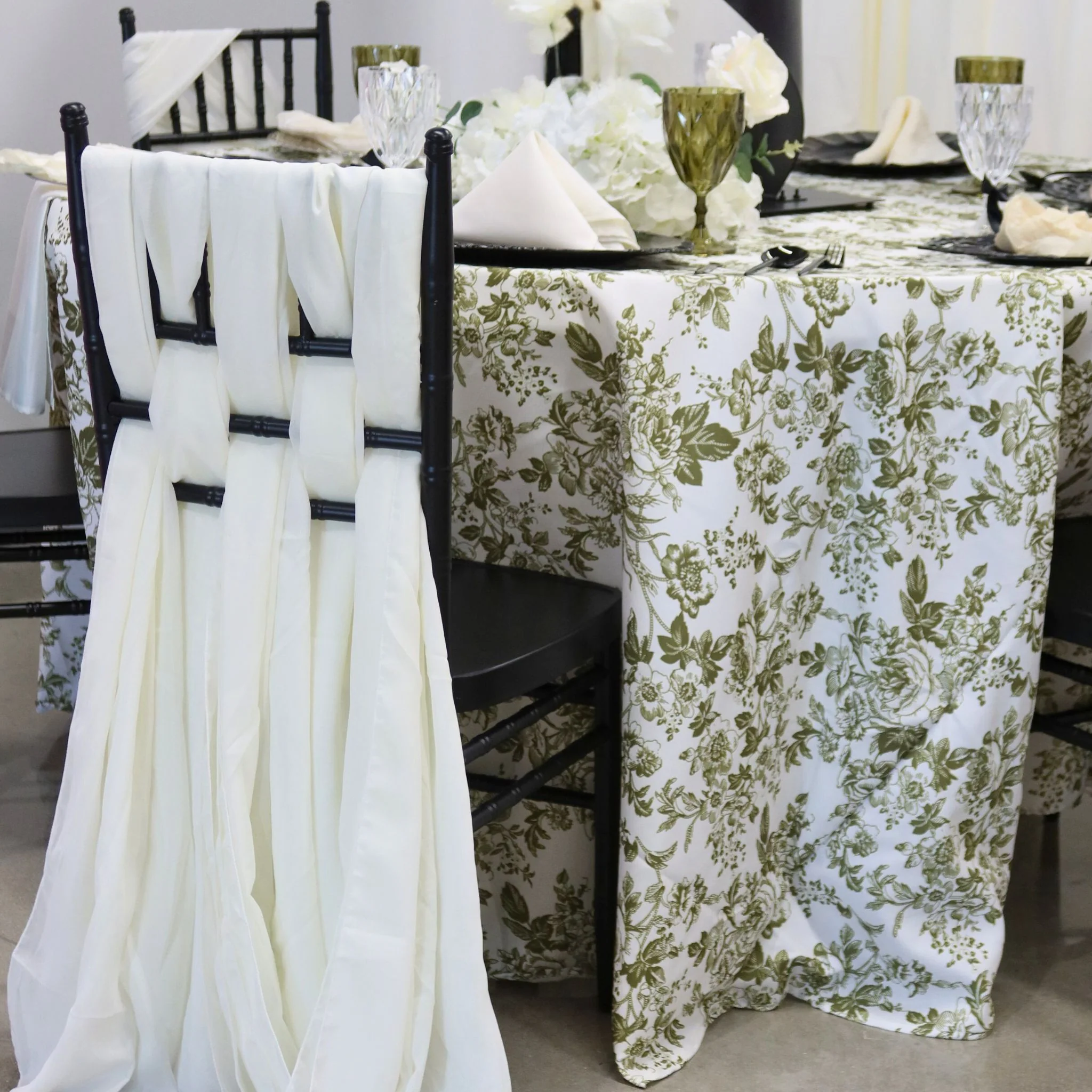 French Toile 108" Round Tablecloth - Olive Green - Image 8