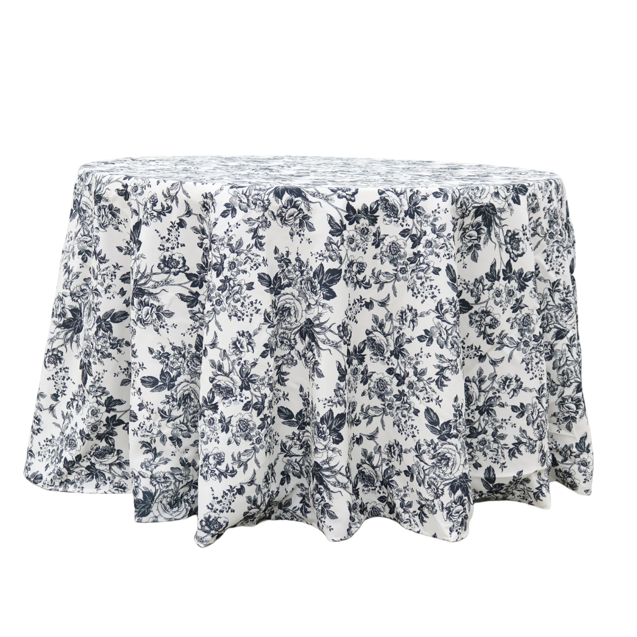 French Toile 132" Round Tablecloth - Black