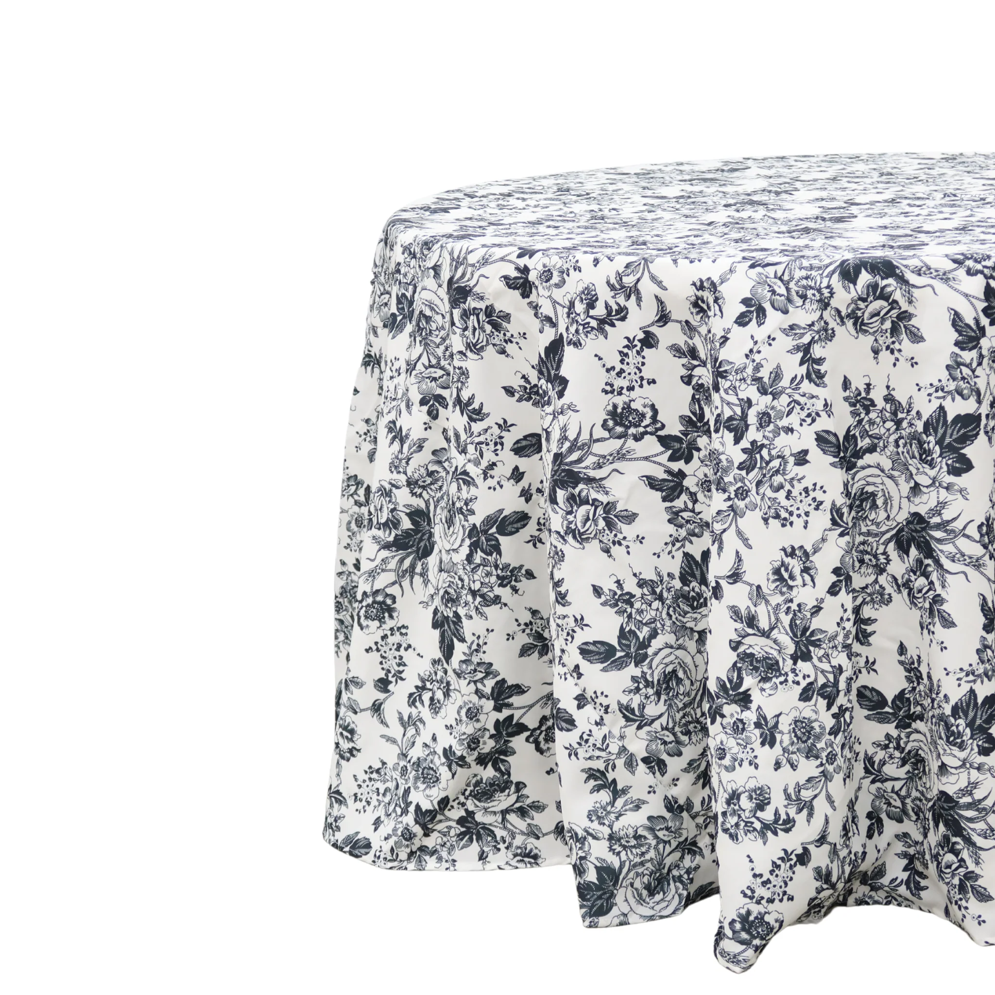 French Toile 132" Round Tablecloth - Black - Image 2