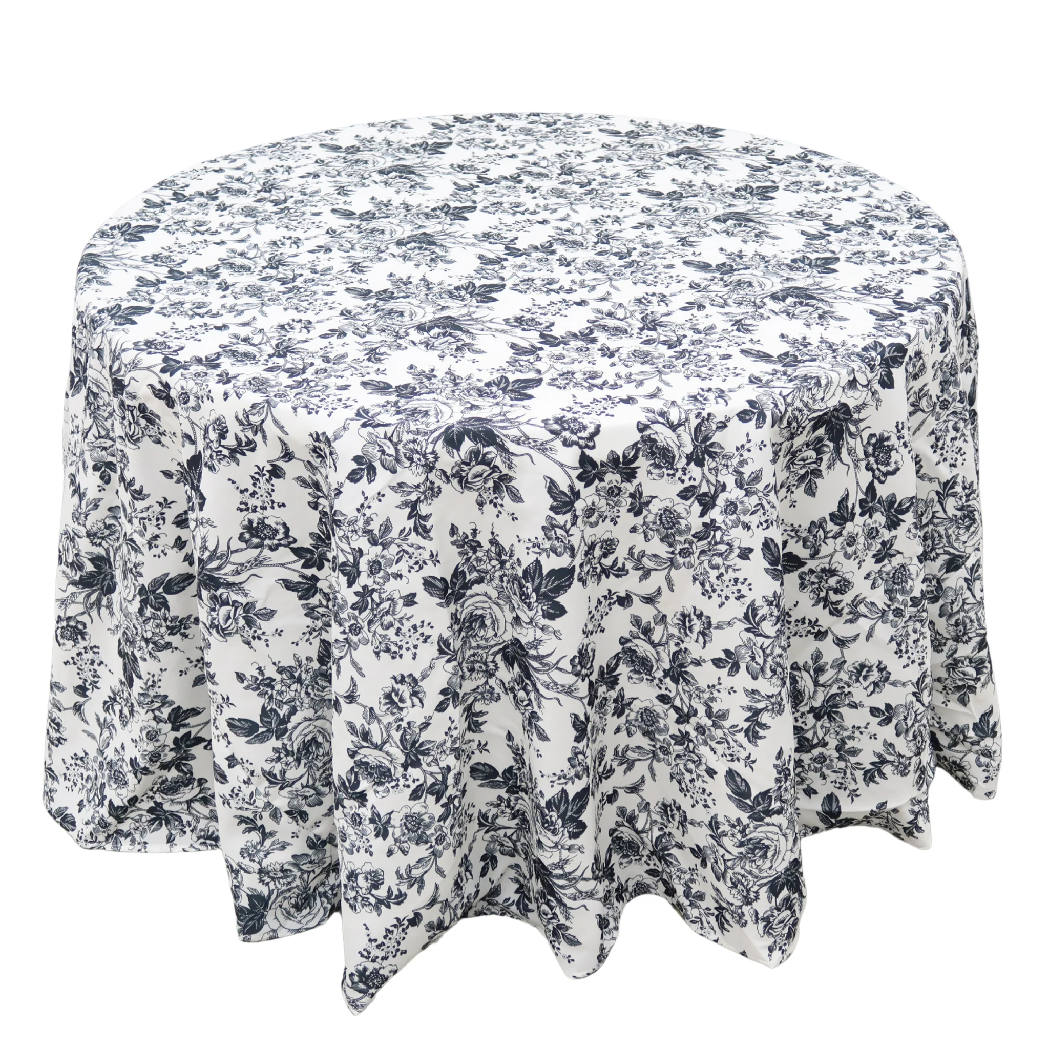 French Toile 132" Round Tablecloth - Black - Image 3