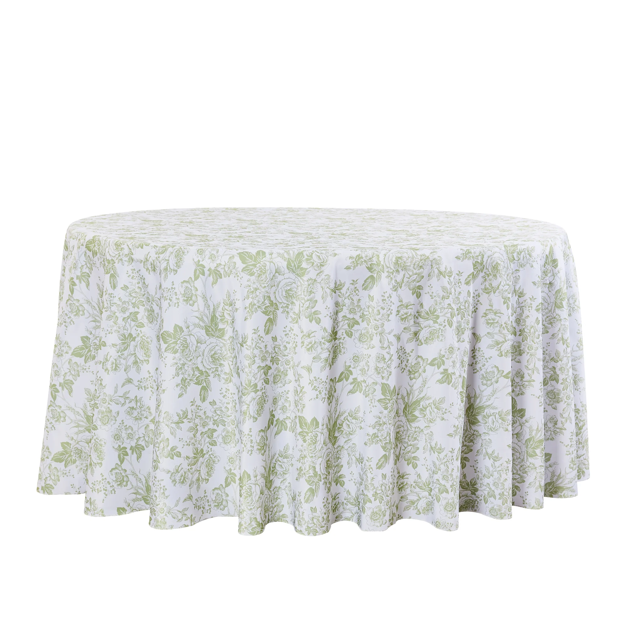 French Toile 132" Round Tablecloth - Sage Green
