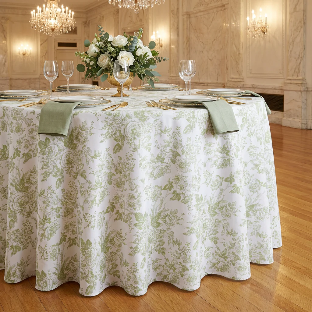 French Toile 132" Round Tablecloth - Sage Green - Image 6