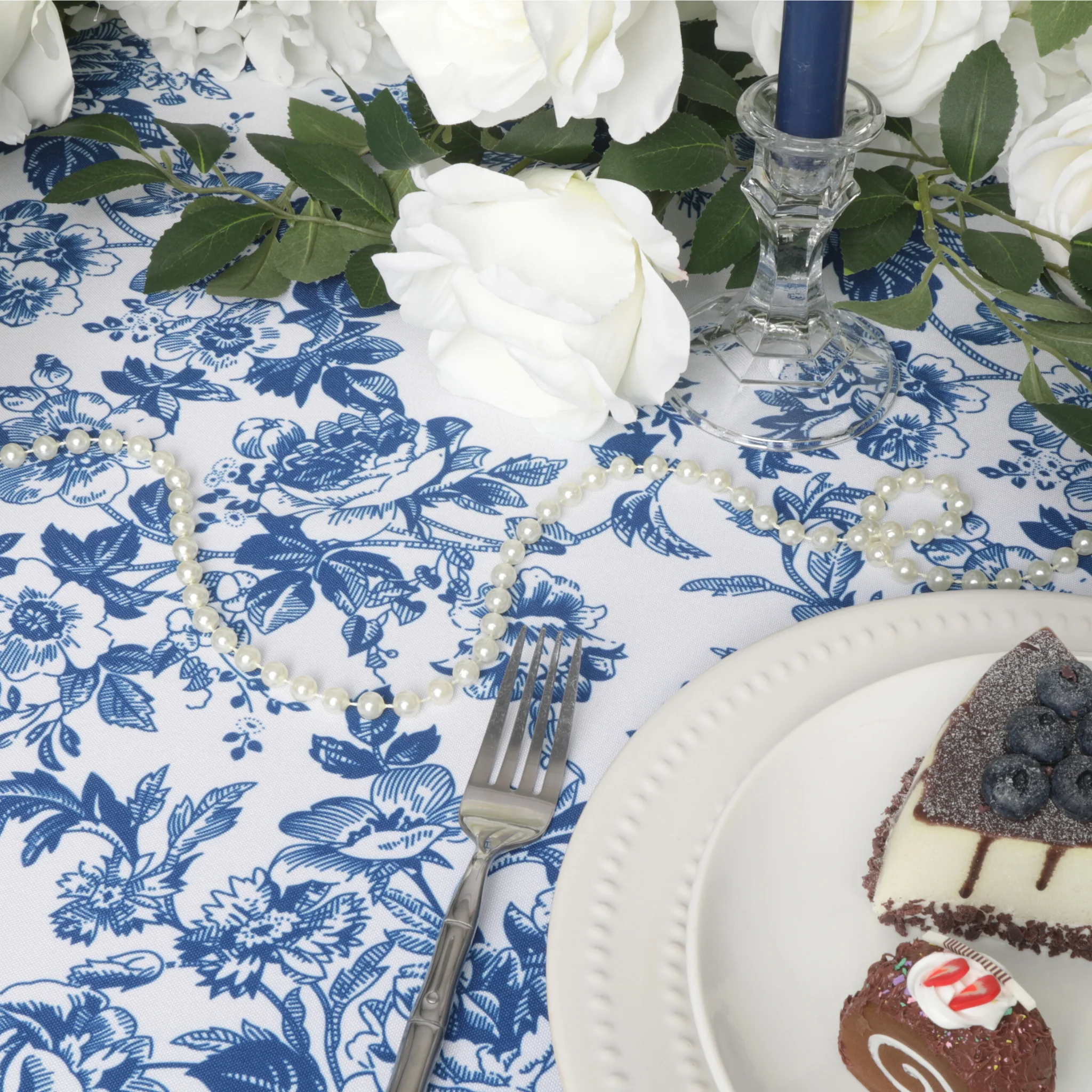 French Toile 60"x120" Rectangular Tablecloth - Blue - Image 5