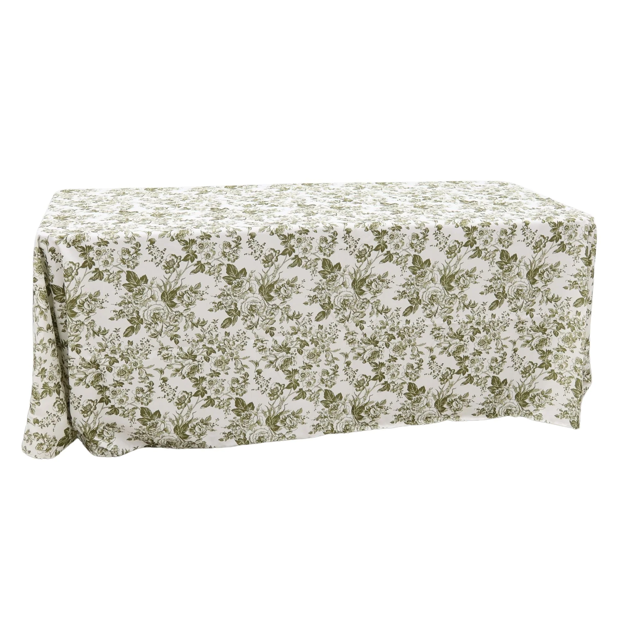 French Toile 90"x132" Rectangular Tablecloth - Olive Green - Image 4