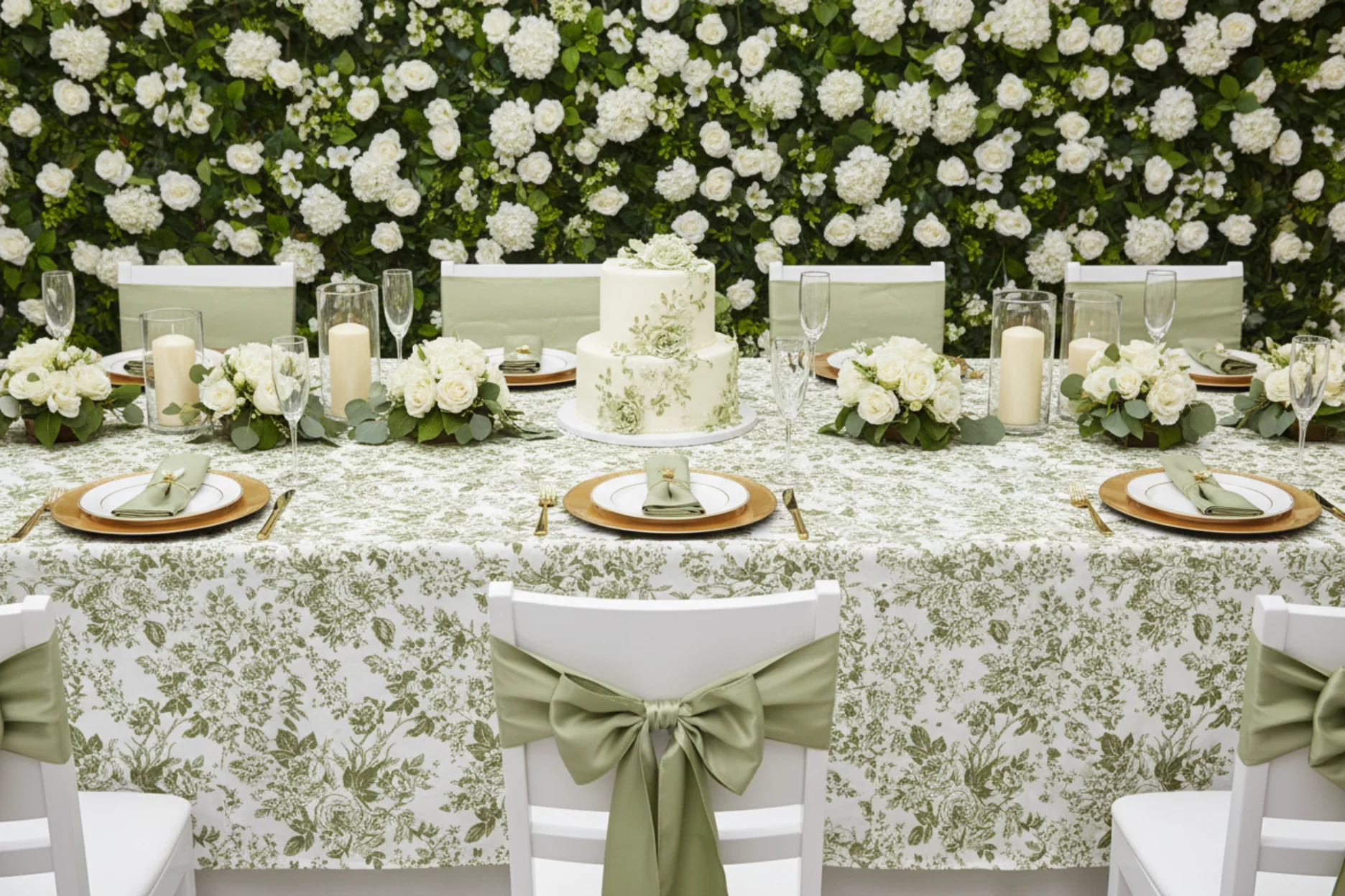 French Toile 90"x156" Rectangular Tablecloth - Olive Green - Image 7