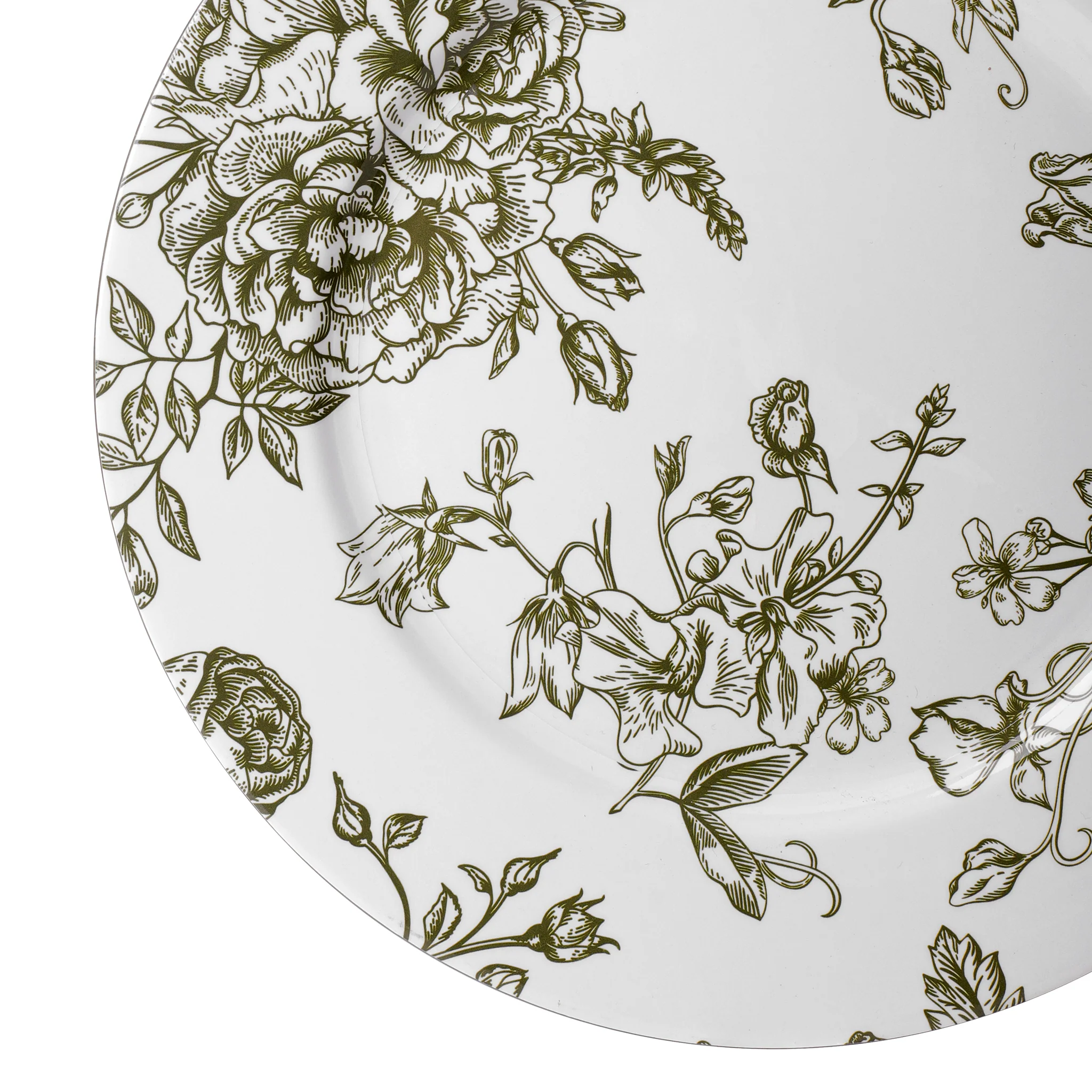 French Toile Acrylic Charger Plate - Olive Green - Image 4