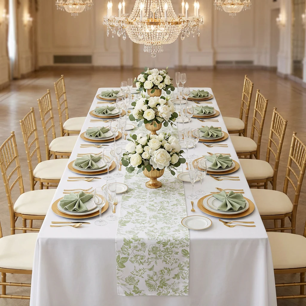 French Toile Table Runner - Sage Green - Image 4