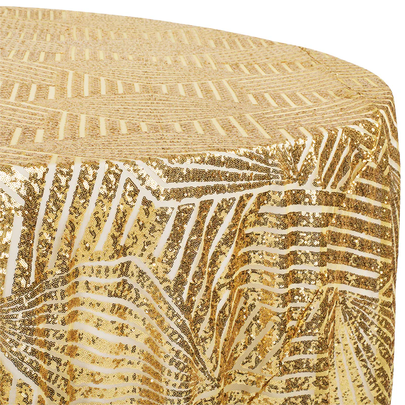 Geometric Glitz Art Deco Sequin Tablecloth 120" Round - Gold - Image 3