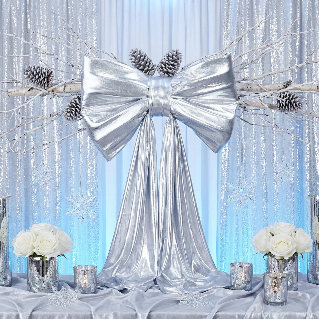 Giant Fabric Bow for Backdrop - Metallic Silver - Image 10