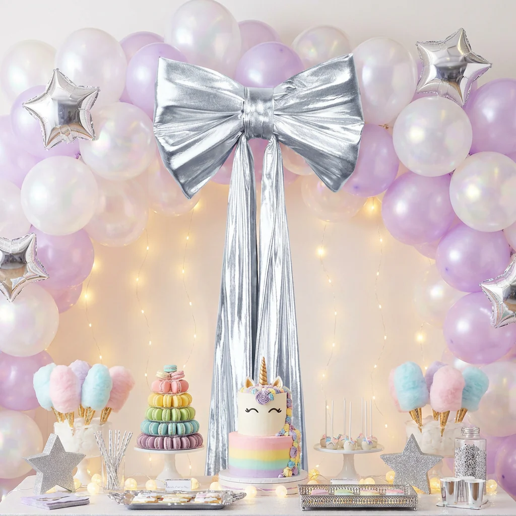 Giant Fabric Bow for Backdrop - Metallic Silver - Image 6