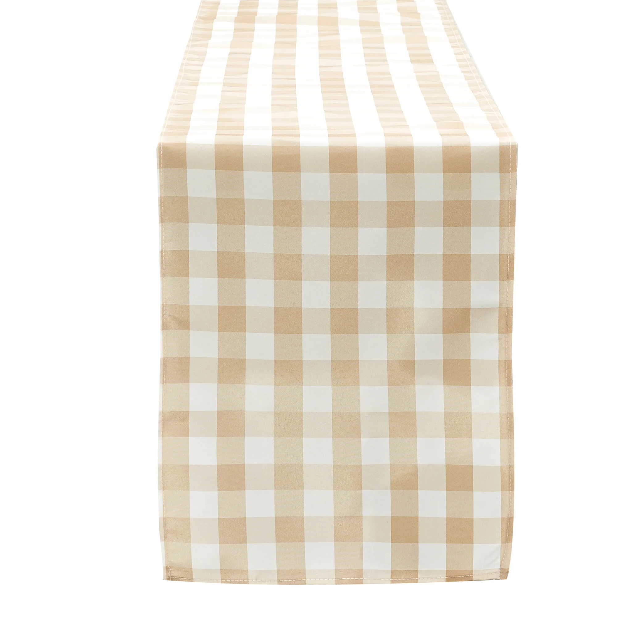 Gingham Checkered Polyester Table Runner - Beige & White - Image 4