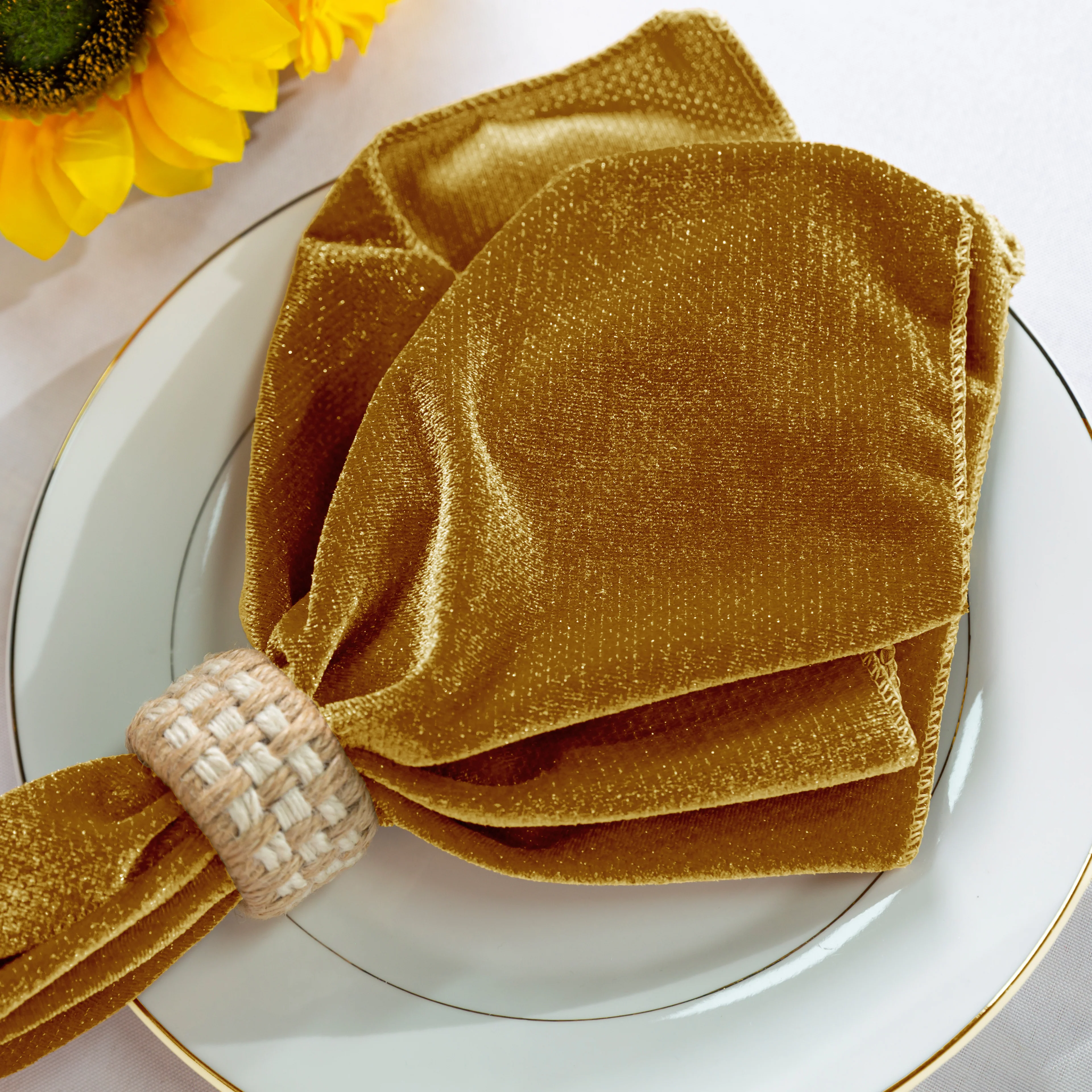 5 pcs/pk Glitter Velvet 20"x20" Linen Napkin - Gold - Image 6