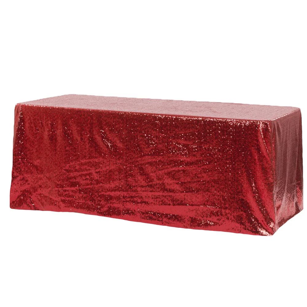 Glitz Sequin 90"x156" Rectangular Tablecloth - Apple Red - Image 2