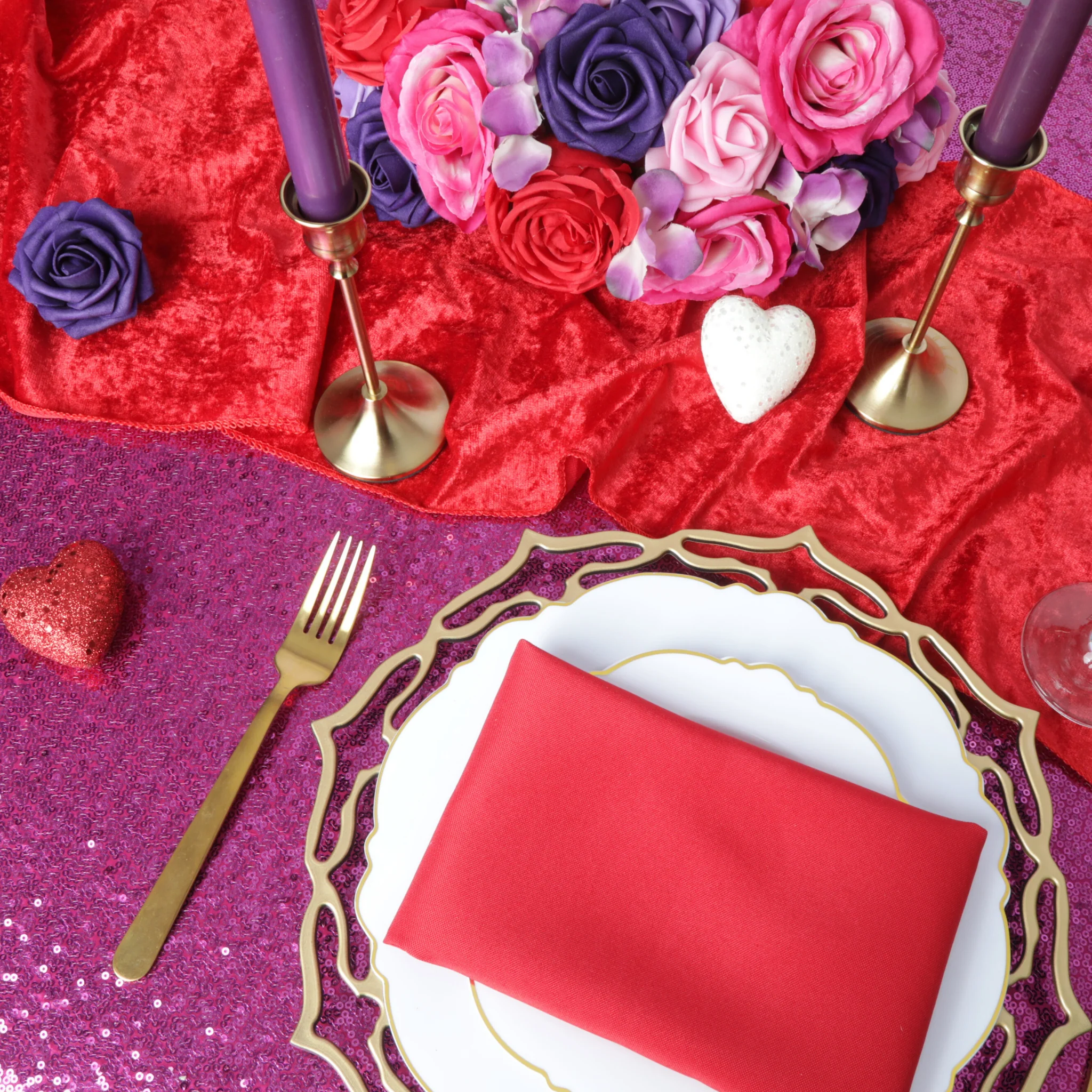 Glitz Sequin 90"x156" Rectangular Tablecloth - Magenta - Image 2