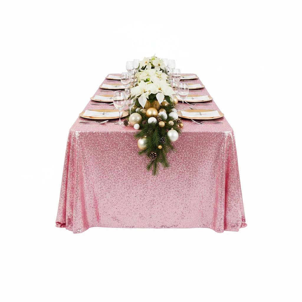 Glitz Sequin 90"x156" Rectangular Tablecloth - Pink