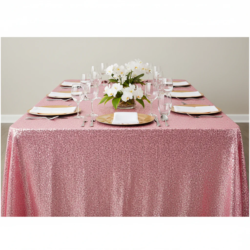 Glitz Sequin 90"x156" Rectangular Tablecloth - Pink - Image 3