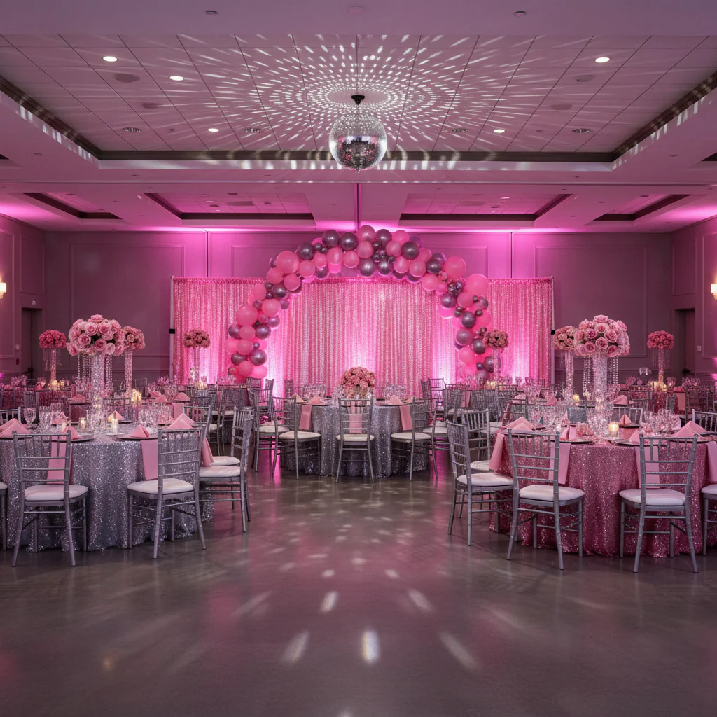 Glitz Sequin Mesh Net 14ft H x 52" W Drape/Backdrop panel - Pink - Image 3