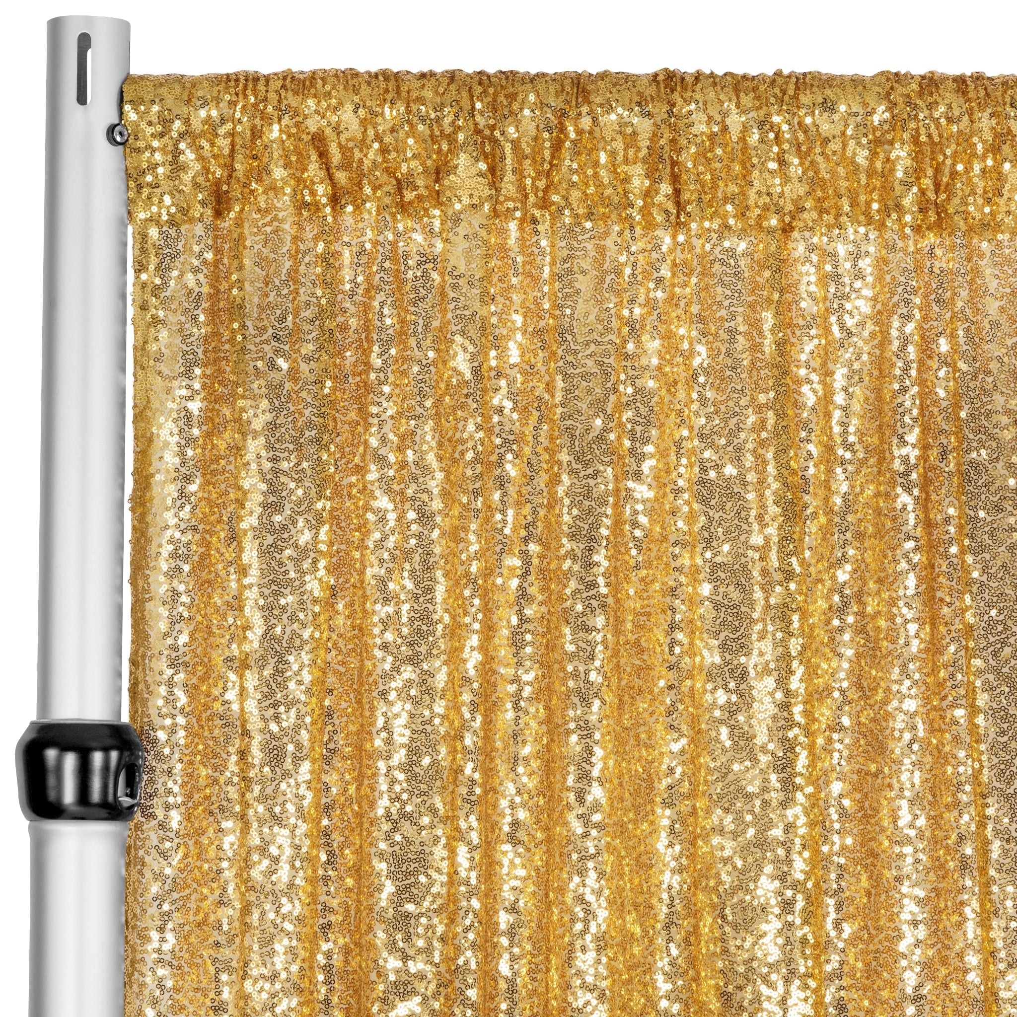 Glitz Sequin Mesh Net 16ft H x 52" W Drape/Backdrop panel - Gold