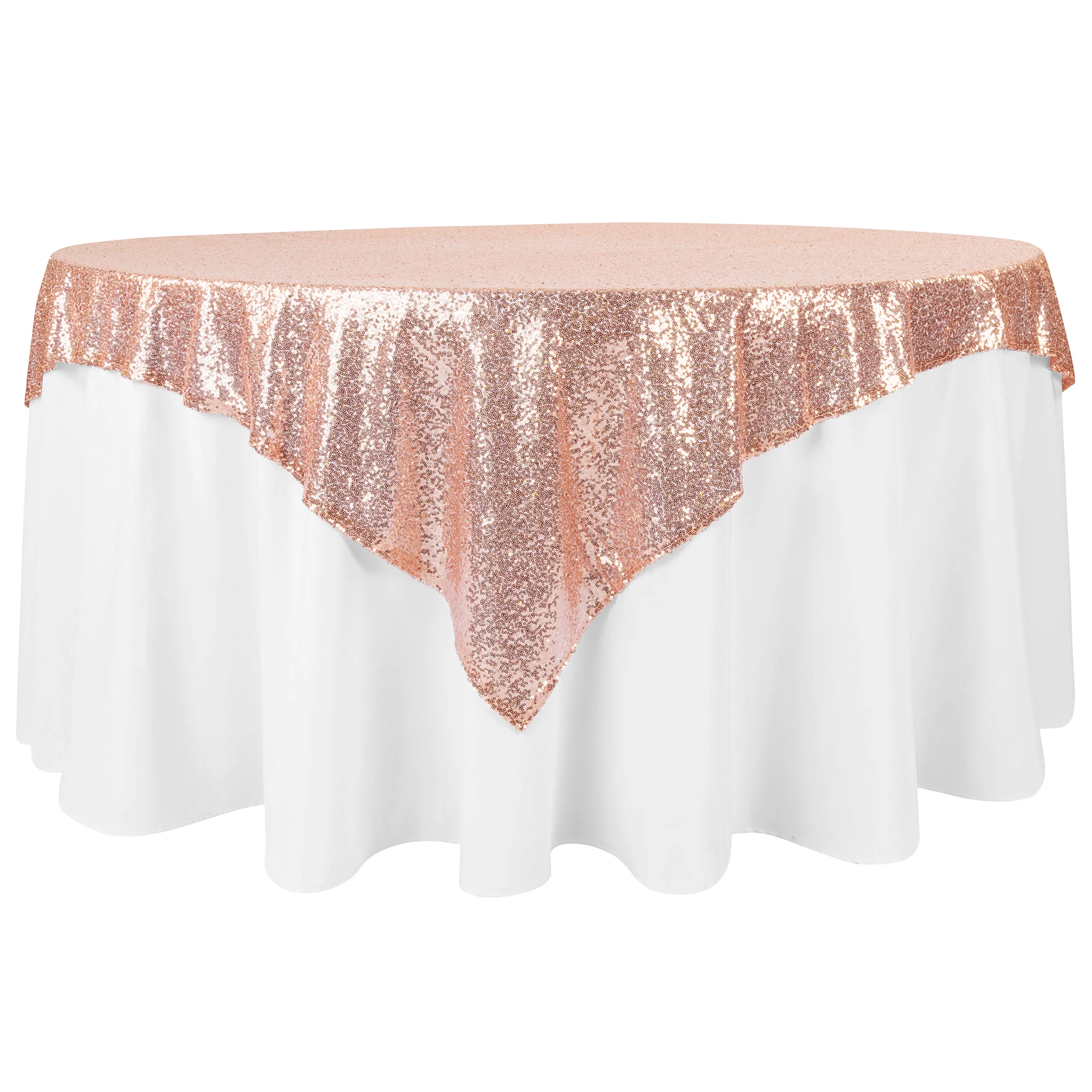 Glitz Sequin Mesh Net Table Overlay Topper 72"x72" Square - Blush/Rose Gold - Image 2