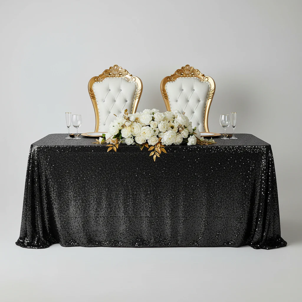 Glitz Sequin Mesh Net Tablecloth 90"x132" Rectangular - Black - Image 6